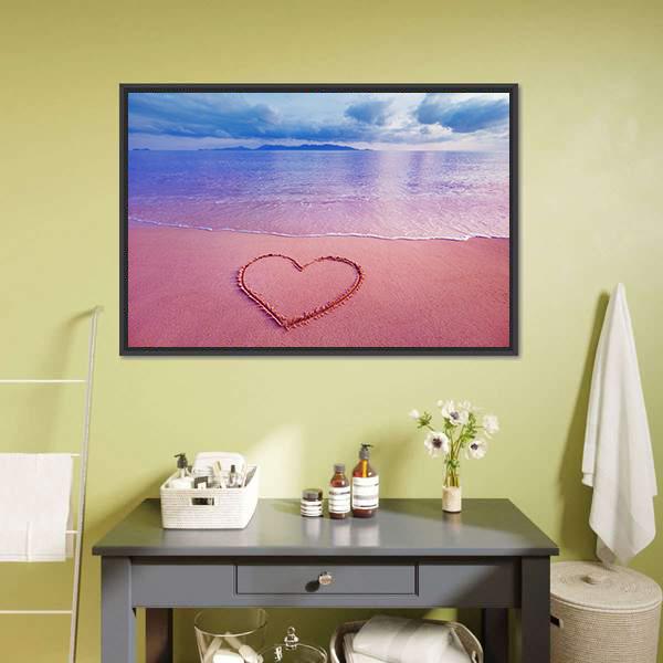 Pink Heart On Sand Canvas Wall Art-3 Horizontal-Gallery Wrap-25" x 16"-Tiaracle