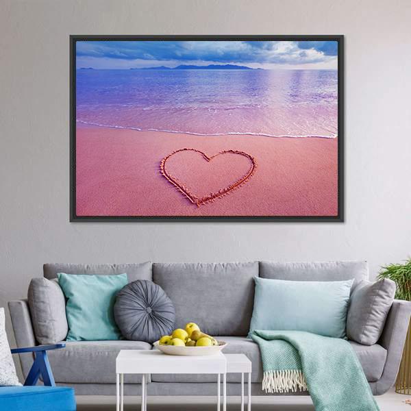 Pink Heart On Sand Canvas Wall Art-3 Horizontal-Gallery Wrap-25" x 16"-Tiaracle