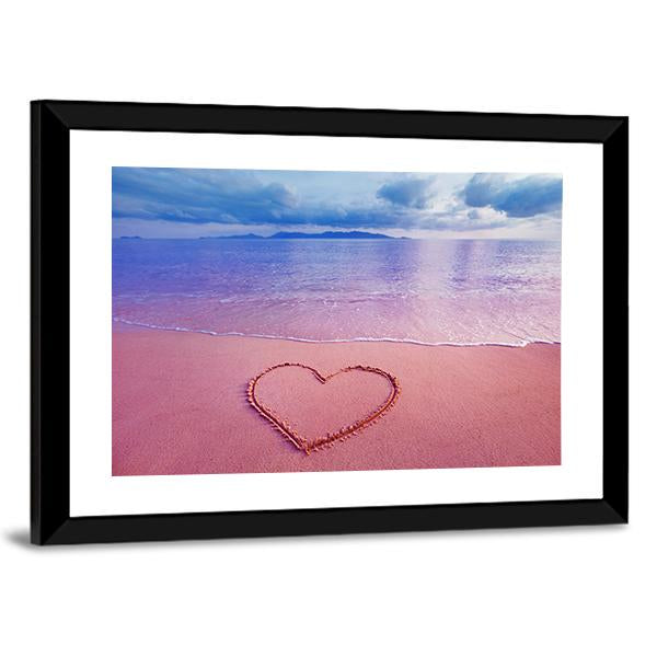 Pink Heart On Sand Canvas Wall Art-3 Horizontal-Gallery Wrap-25" x 16"-Tiaracle