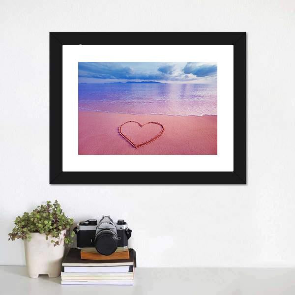 Pink Heart On Sand Canvas Wall Art-3 Horizontal-Gallery Wrap-25" x 16"-Tiaracle