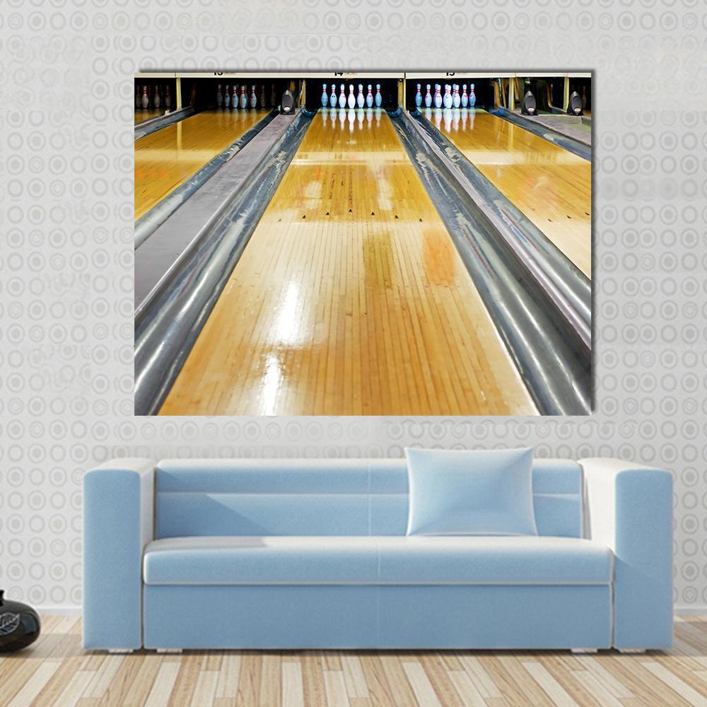 Pins At The End Of Bowling Lane Canvas Wall Art-1 Piece-Gallery Wrap-48" x 32"-Tiaracle