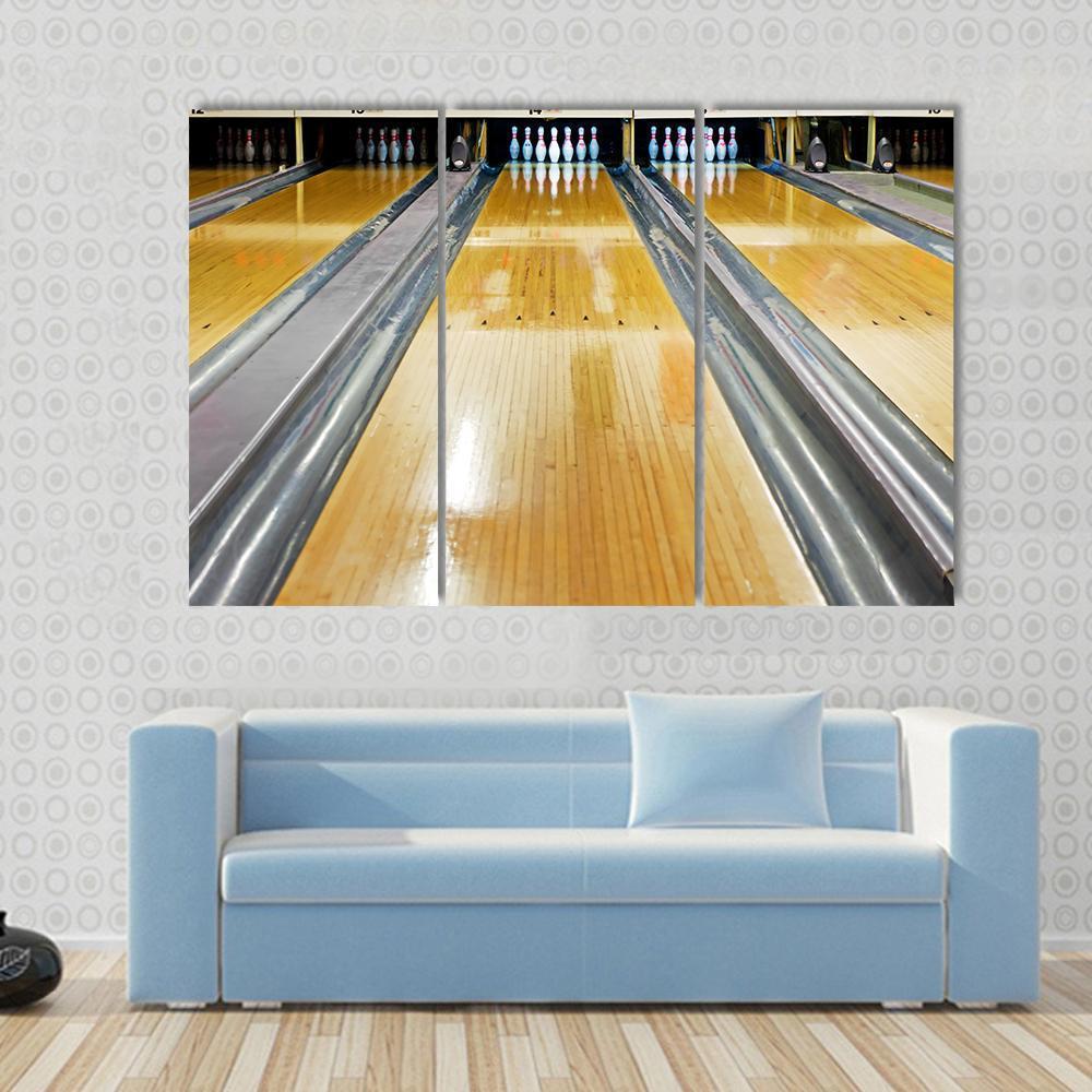 Pins At The End Of Bowling Lane Canvas Wall Art-3 Horizontal-Gallery Wrap-37" x 24"-Tiaracle