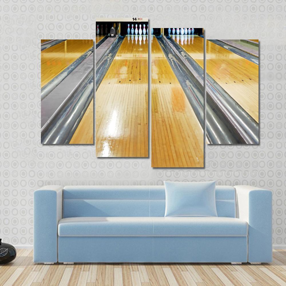 Pins At The End Of Bowling Lane Canvas Wall Art-4 Pop-Gallery Wrap-50" x 32"-Tiaracle