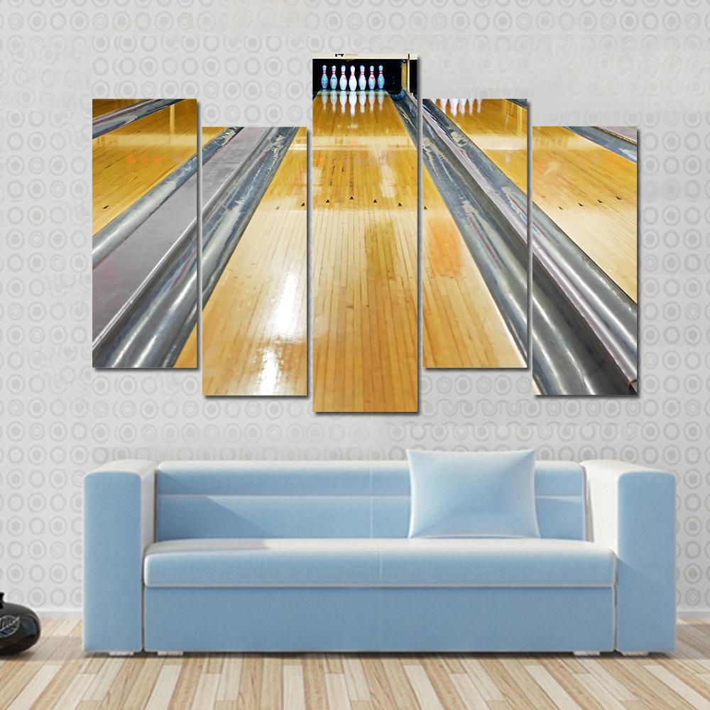 Pins At The End Of Bowling Lane Canvas Wall Art-5 Pop-Gallery Wrap-47" x 32"-Tiaracle