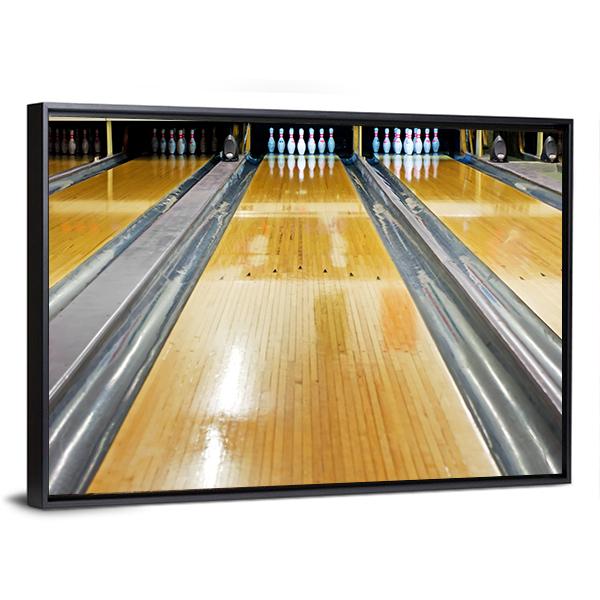 Pins At The End Of Bowling Lane Canvas Wall Art-3 Horizontal-Gallery Wrap-25" x 16"-Tiaracle