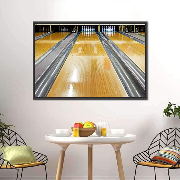 Pins At The End Of Bowling Lane Canvas Wall Art-3 Horizontal-Gallery Wrap-25" x 16"-Tiaracle