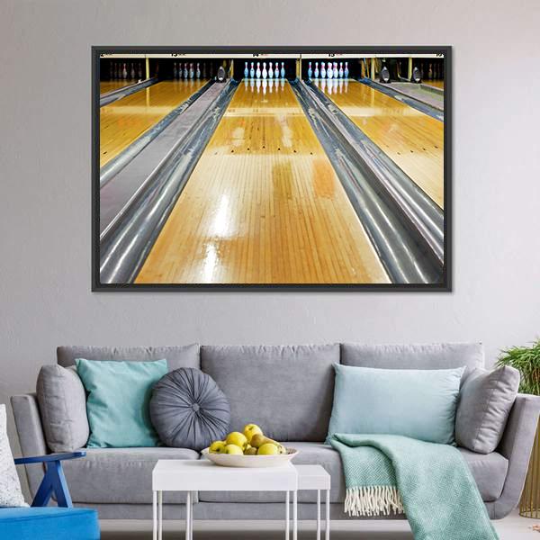 Pins At The End Of Bowling Lane Canvas Wall Art-3 Horizontal-Gallery Wrap-25" x 16"-Tiaracle