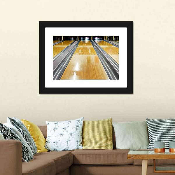 Pins At The End Of Bowling Lane Canvas Wall Art-3 Horizontal-Gallery Wrap-25" x 16"-Tiaracle