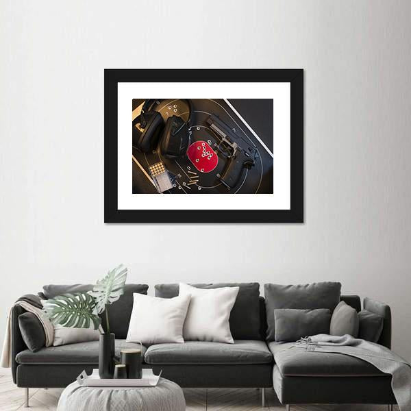 Pistol Target And Ammo Canvas Wall Art-3 Horizontal-Gallery Wrap-25" x 16"-Tiaracle