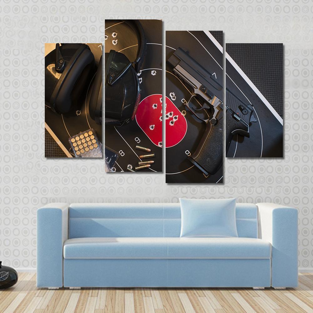 Pistol Target And Ammo Canvas Wall Art-4 Pop-Gallery Wrap-50" x 32"-Tiaracle