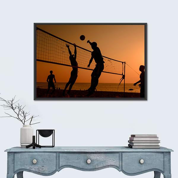 Players Playing Volley Ball At Beach Canvas Wall Art-1 Piece-Floating Frame-24" x 16"-Tiaracle