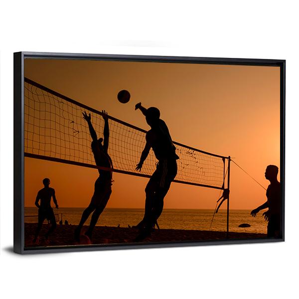 Players Playing Volley Ball At Beach Canvas Wall Art-3 Horizontal-Gallery Wrap-25" x 16"-Tiaracle