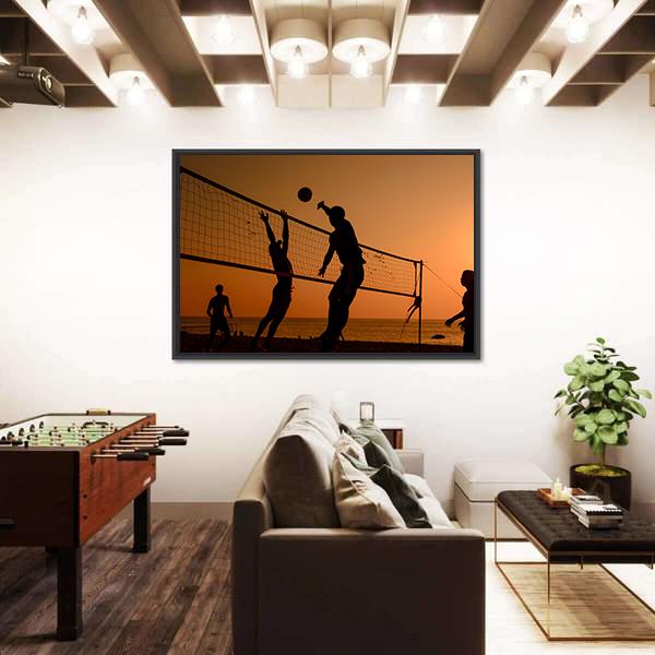 Players Playing Volley Ball At Beach Canvas Wall Art-3 Horizontal-Gallery Wrap-25" x 16"-Tiaracle