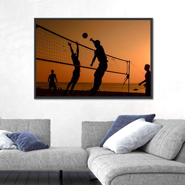 Players Playing Volley Ball At Beach Canvas Wall Art-3 Horizontal-Gallery Wrap-25" x 16"-Tiaracle