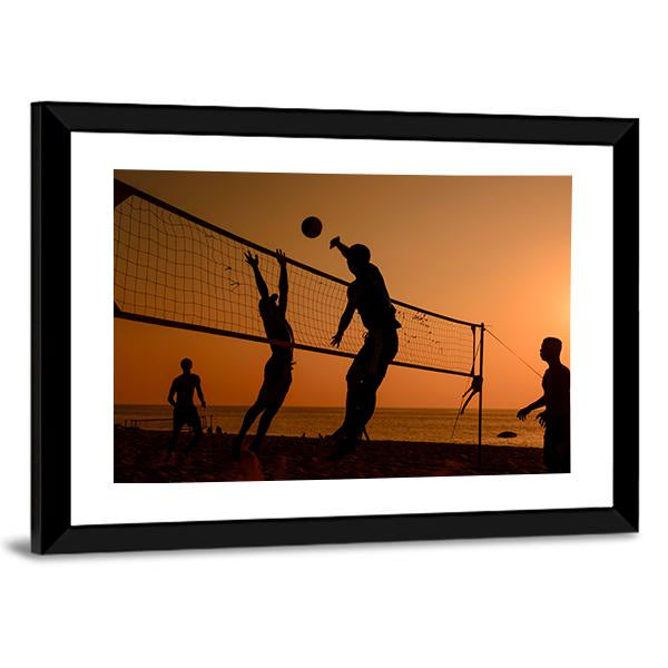 Players Playing Volley Ball At Beach Canvas Wall Art-3 Horizontal-Gallery Wrap-25" x 16"-Tiaracle