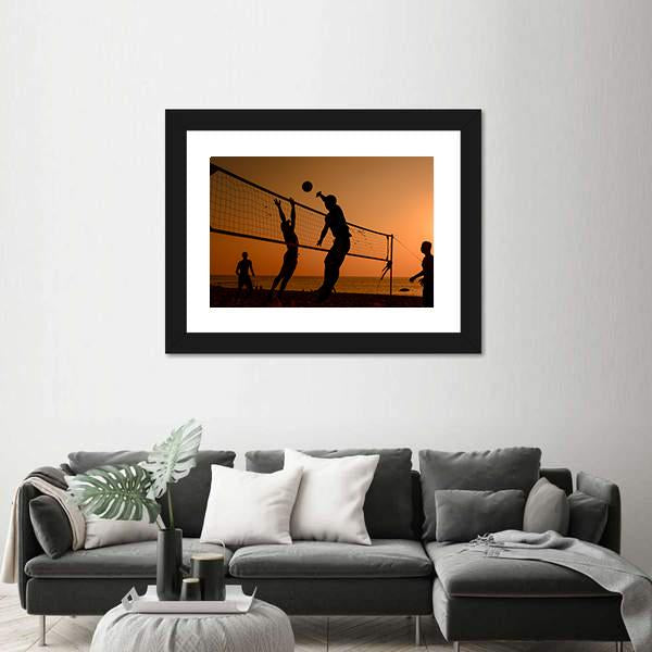 Players Playing Volley Ball At Beach Canvas Wall Art-3 Horizontal-Gallery Wrap-25" x 16"-Tiaracle