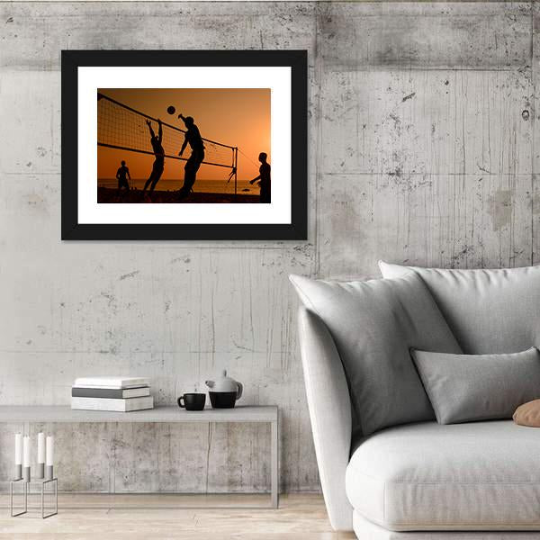 Players Playing Volley Ball At Beach Canvas Wall Art-3 Horizontal-Gallery Wrap-25" x 16"-Tiaracle