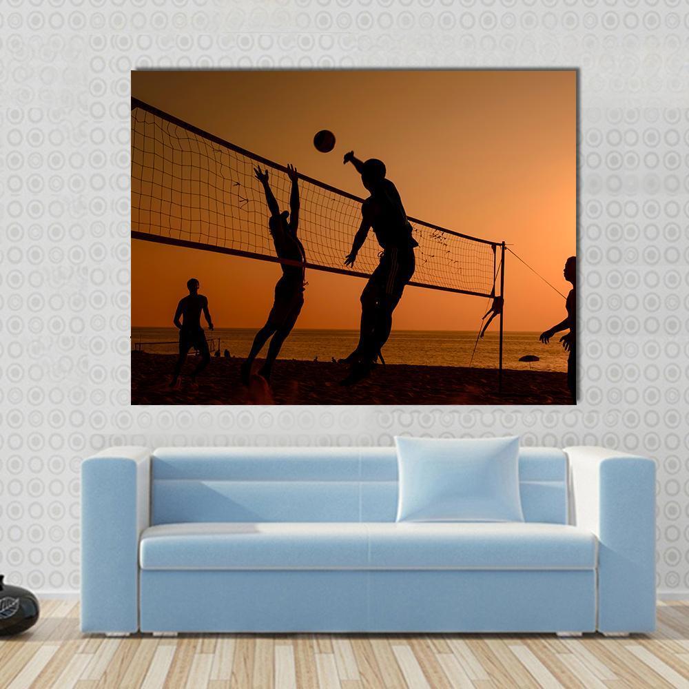 Players Playing Volley Ball At Beach Canvas Wall Art-1 Piece-Gallery Wrap-48" x 32"-Tiaracle