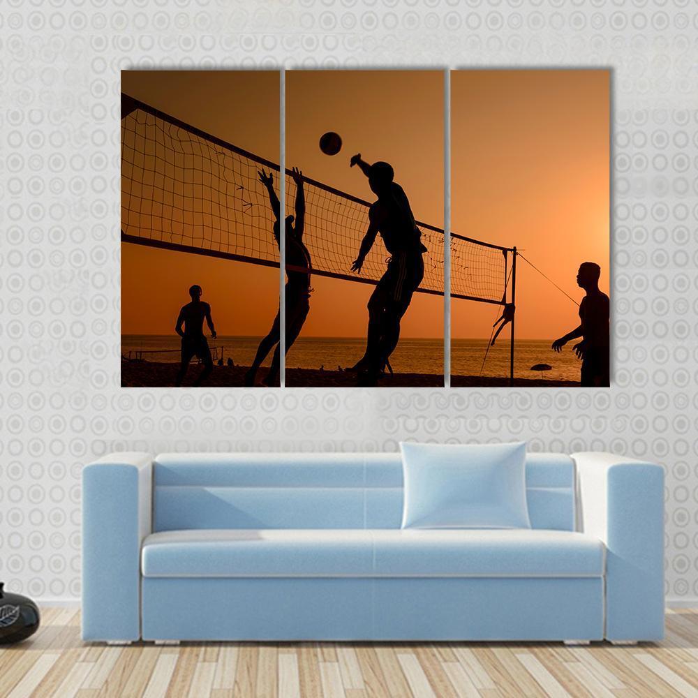 Players Playing Volley Ball At Beach Canvas Wall Art-3 Horizontal-Gallery Wrap-37" x 24"-Tiaracle