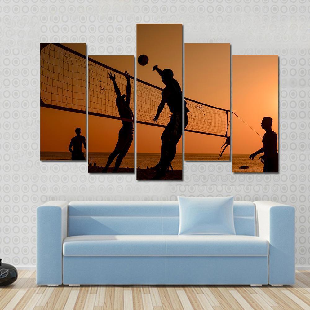 Players Playing Volley Ball At Beach Canvas Wall Art-5 Pop-Gallery Wrap-47" x 32"-Tiaracle