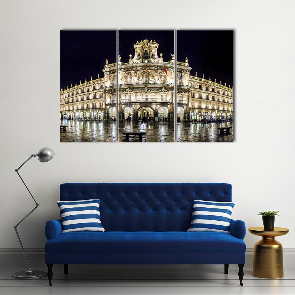 Plaza Mayor At Night Canvas Wall Art-3 Horizontal-Gallery Wrap-37" x 24"-Tiaracle