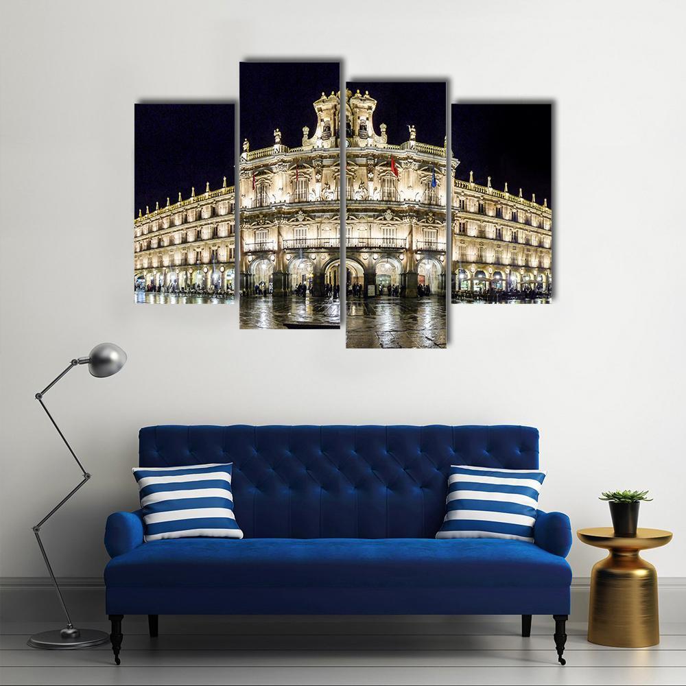 Plaza Mayor At Night Canvas Wall Art-4 Pop-Gallery Wrap-50" x 32"-Tiaracle