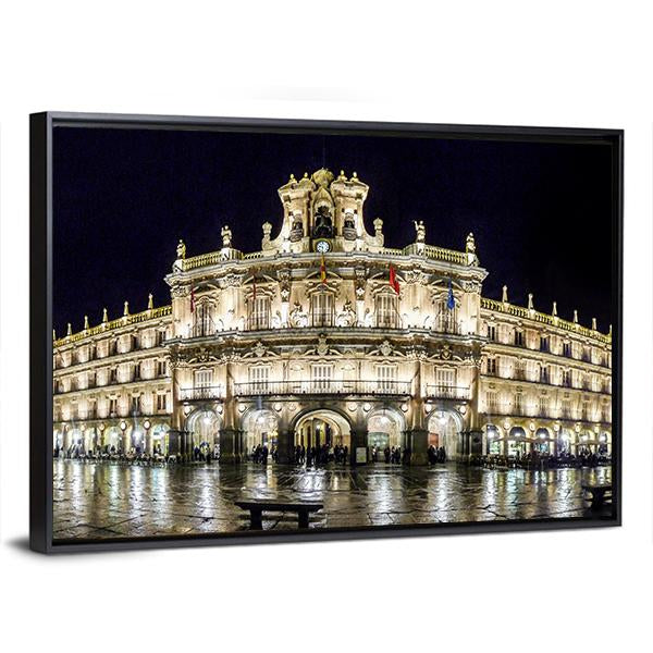 Plaza Mayor At Night Canvas Wall Art-3 Horizontal-Gallery Wrap-25" x 16"-Tiaracle