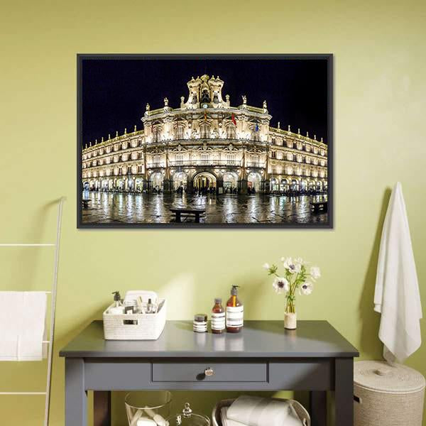 Plaza Mayor At Night Canvas Wall Art-1 Piece-Floating Frame-24" x 16"-Tiaracle