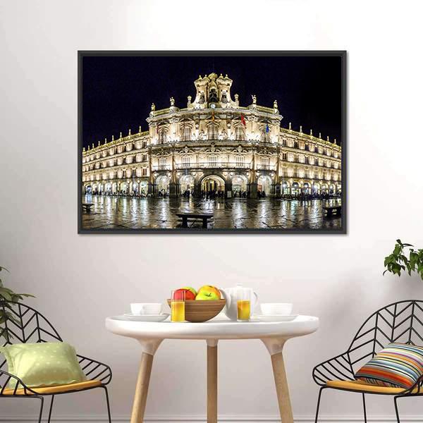 Plaza Mayor At Night Canvas Wall Art-3 Horizontal-Gallery Wrap-25" x 16"-Tiaracle
