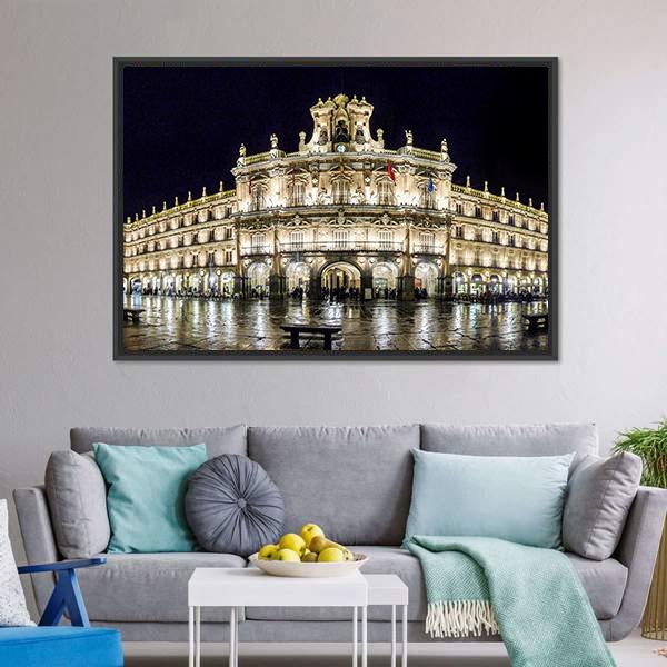 Plaza Mayor At Night Canvas Wall Art-3 Horizontal-Gallery Wrap-25" x 16"-Tiaracle