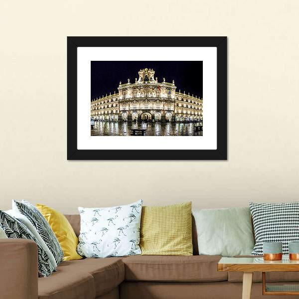 Plaza Mayor At Night Canvas Wall Art-3 Horizontal-Gallery Wrap-25" x 16"-Tiaracle