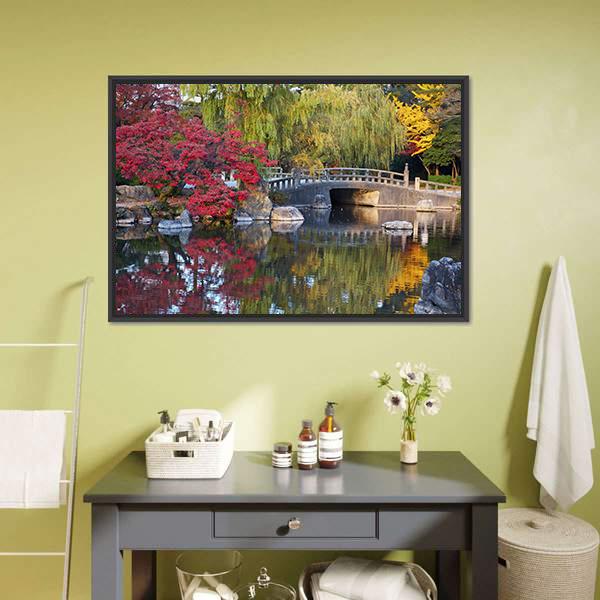 Pond & Trees Japan Canvas Wall Art-1 Piece-Floating Frame-24" x 16"-Tiaracle