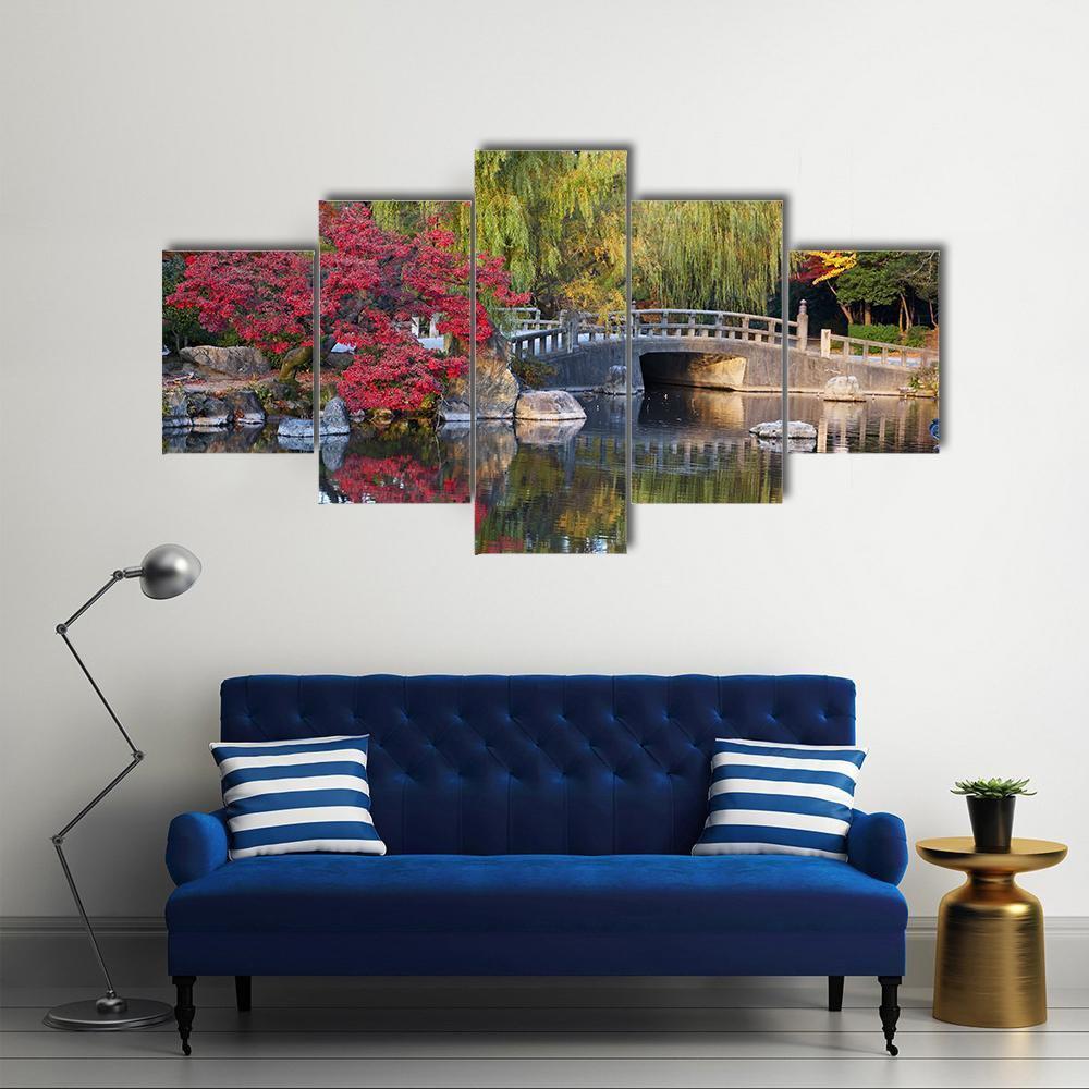 Pond & Trees Japan Canvas Wall Art-5 Star-Gallery Wrap-62" x 32"-Tiaracle