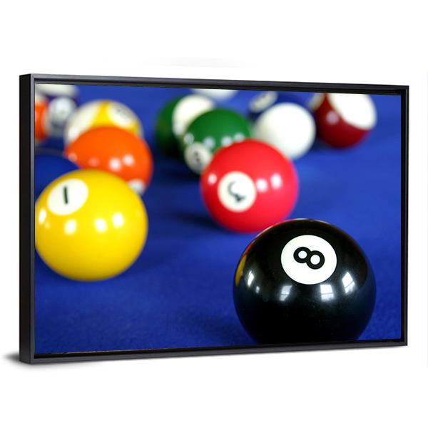 Pool Balls On Blue Pool Table Canvas Wall Art-3 Horizontal-Gallery Wrap-25" x 16"-Tiaracle