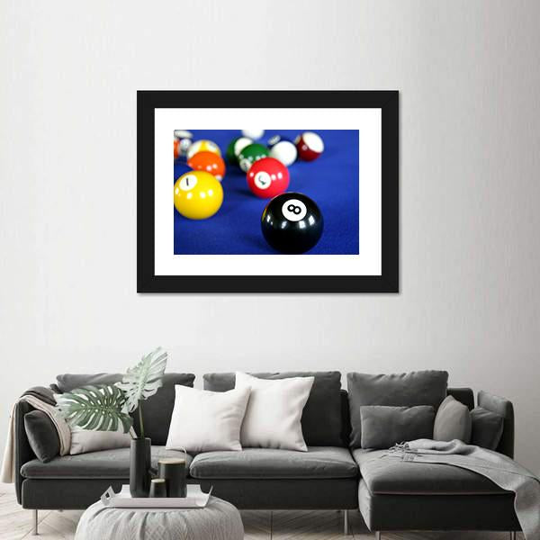 Pool Balls On Blue Pool Table Canvas Wall Art-3 Horizontal-Gallery Wrap-25" x 16"-Tiaracle