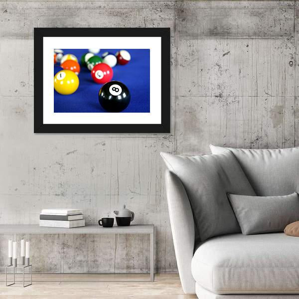 Pool Balls On Blue Pool Table Canvas Wall Art-3 Horizontal-Gallery Wrap-25" x 16"-Tiaracle