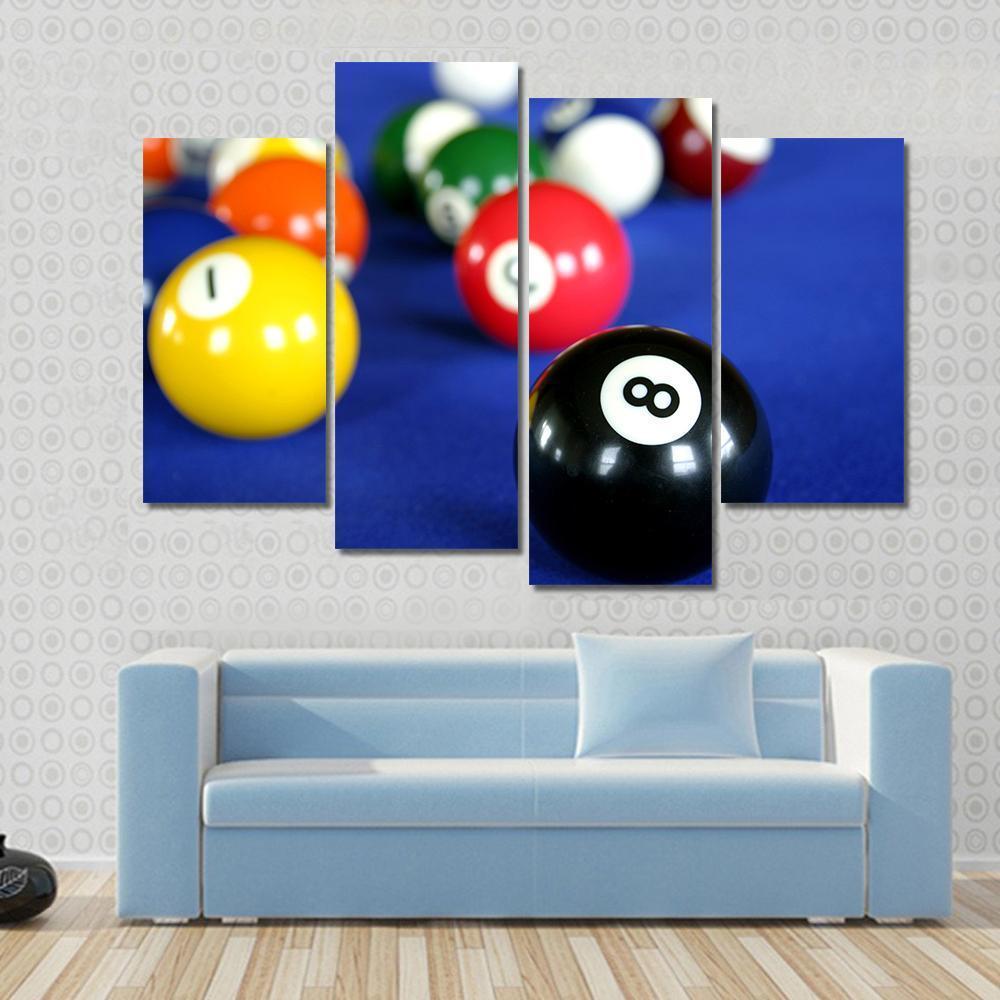 Pool Balls On Blue Pool Table Canvas Wall Art-4 Pop-Gallery Wrap-50" x 32"-Tiaracle