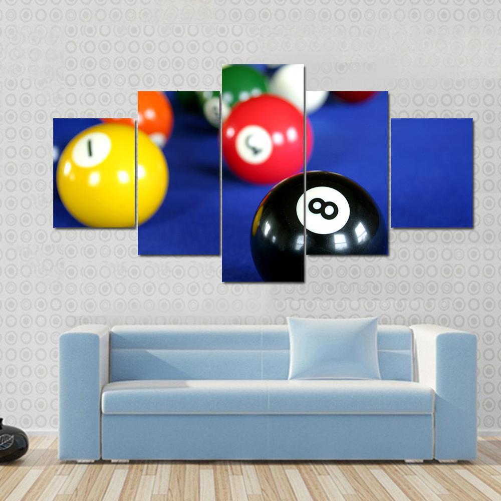 Pool Balls On Blue Pool Table Canvas Wall Art-5 Star-Gallery Wrap-62" x 32"-Tiaracle