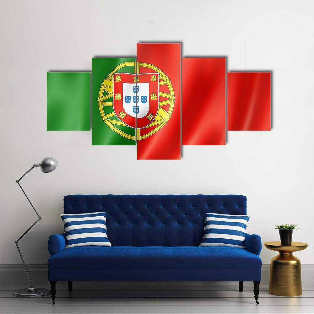 Portugal Flag Canvas Wall Art-5 Star-Gallery Wrap-62" x 32"-Tiaracle