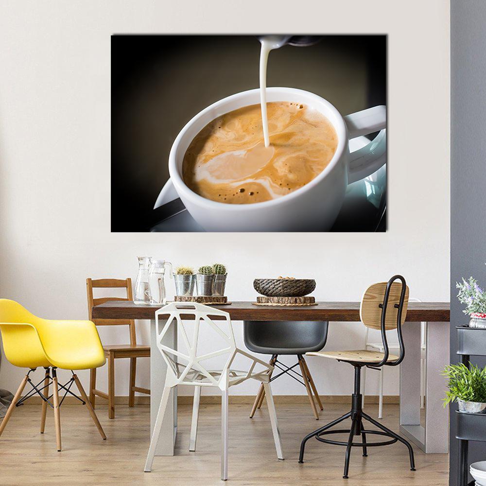 Pouring Cream Into A Cup Of Coffee Canvas Wall Art-1 Piece-Gallery Wrap-48" x 32"-Tiaracle