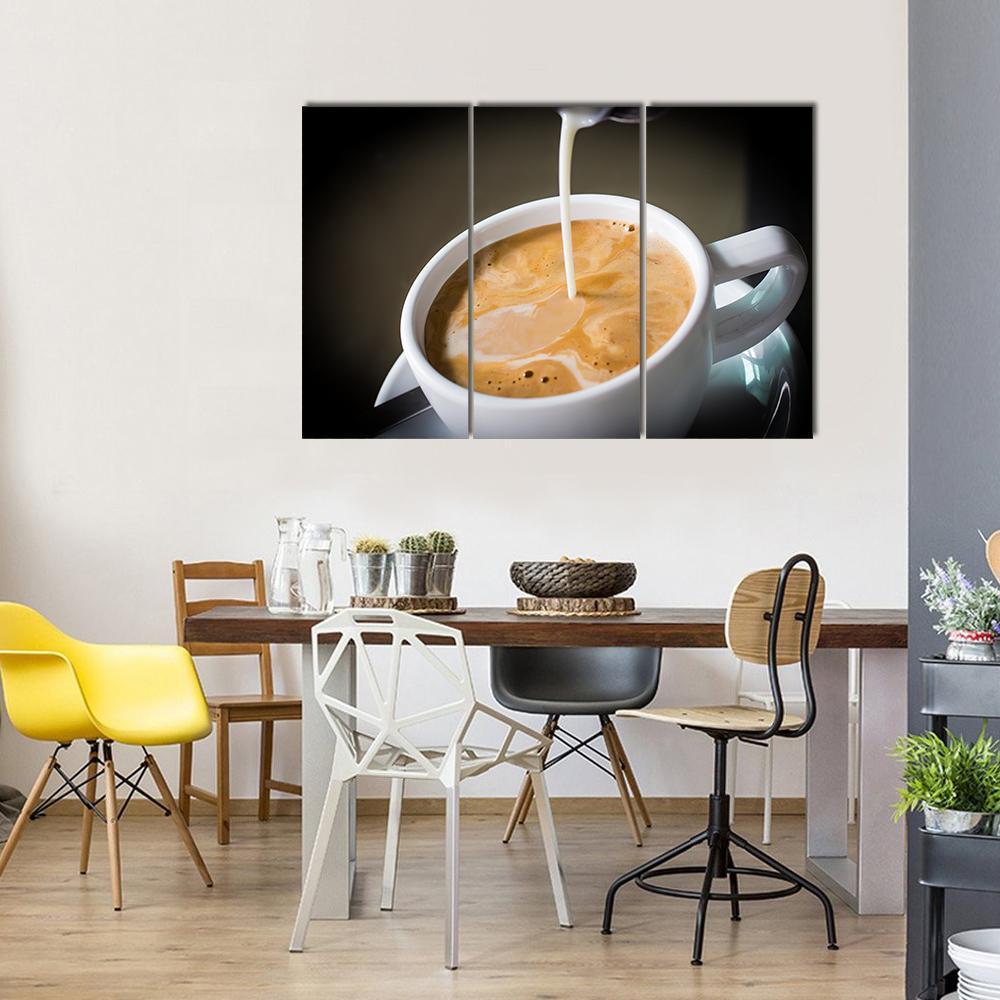 Pouring Cream Into A Cup Of Coffee Canvas Wall Art-3 Horizontal-Gallery Wrap-37" x 24"-Tiaracle