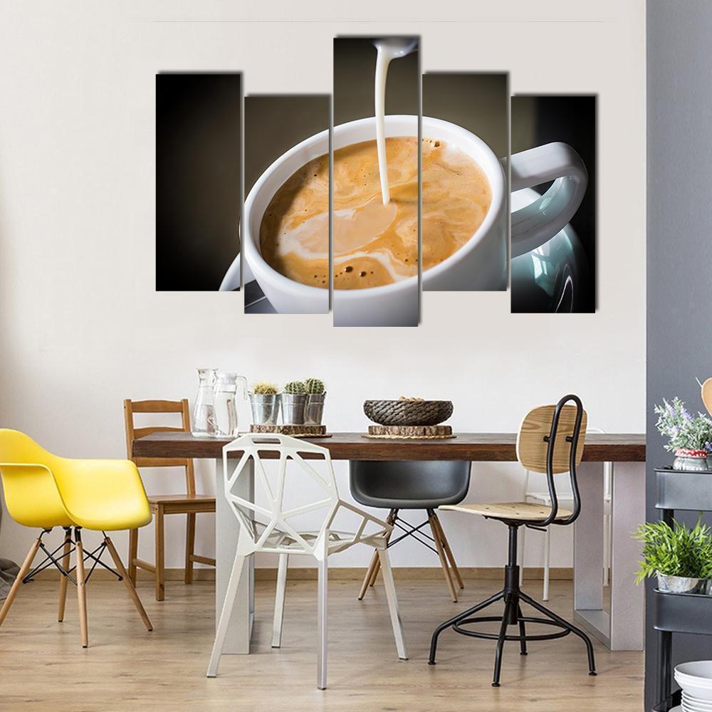 Pouring Cream Into A Cup Of Coffee Canvas Wall Art-5 Pop-Gallery Wrap-47" x 32"-Tiaracle