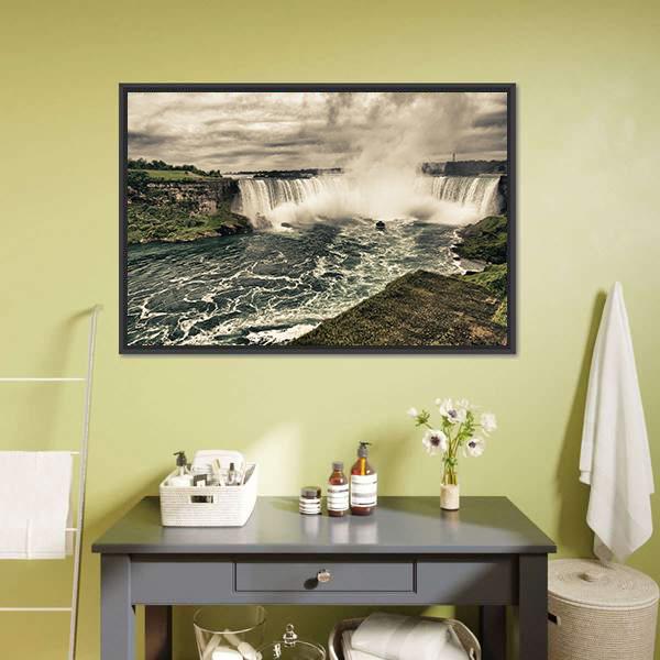 Power Of Niagara Waterfalls Canvas Wall Art-1 Piece-Floating Frame-24" x 16"-Tiaracle