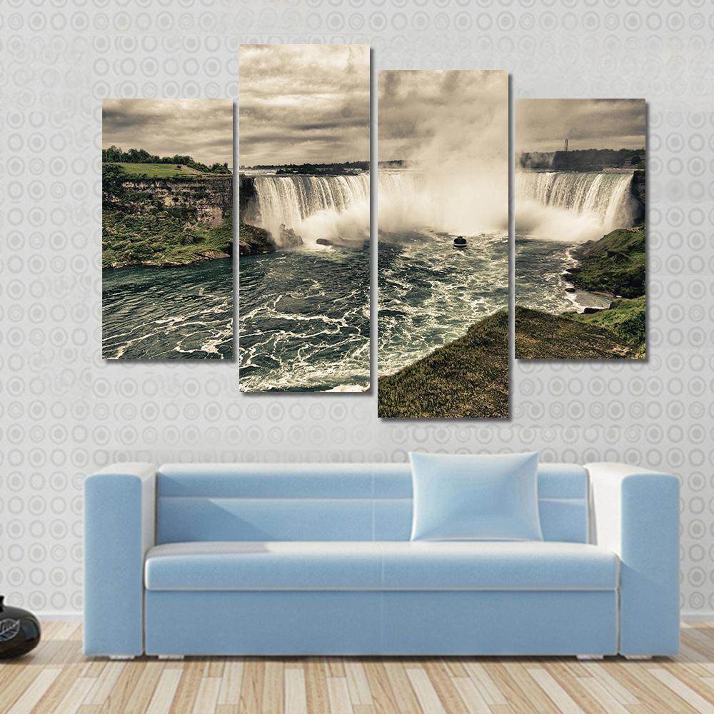 Power Of Niagara Waterfalls Canvas Wall Art-4 Pop-Gallery Wrap-50" x 32"-Tiaracle