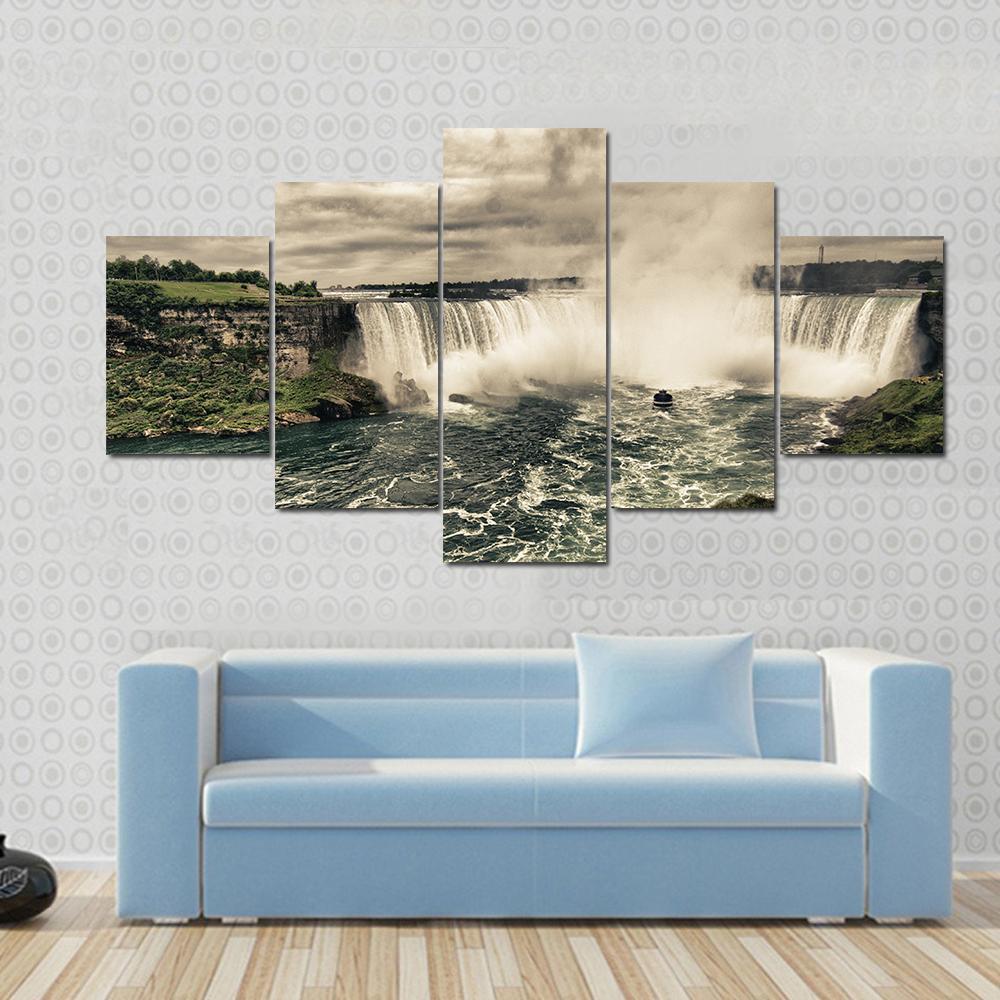 Power Of Niagara Waterfalls Canvas Wall Art-5 Star-Gallery Wrap-62" x 32"-Tiaracle