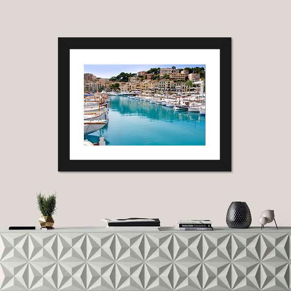 Puerto De Soller Port Of Mallorca Canvas Wall Art-1 Piece-Framed Print-20" x 16"-Tiaracle