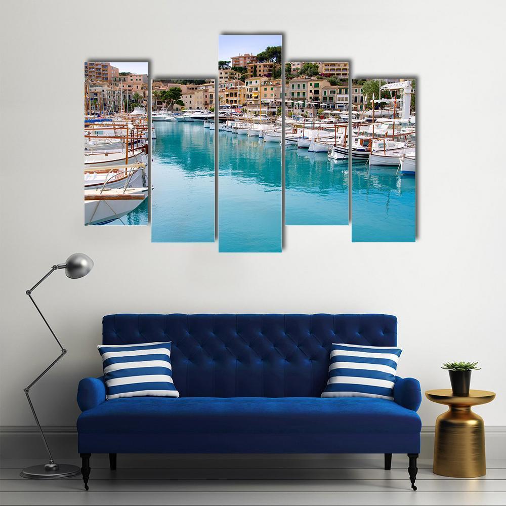 Puerto De Soller Port Of Mallorca Canvas Wall Art-5 Pop-Gallery Wrap-47" x 32"-Tiaracle