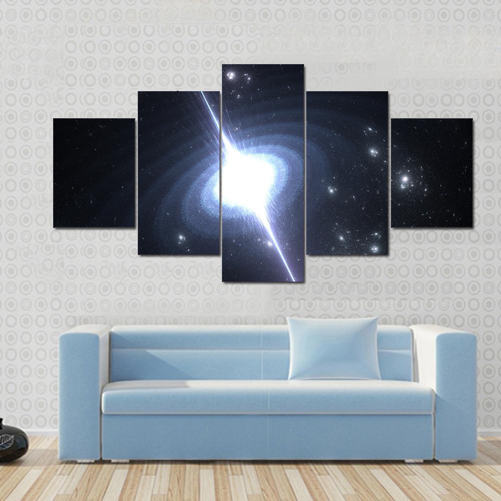 Pulsar Rotating Neutron Star Canvas Wall Art-5 Star-Gallery Wrap-62" x 32"-Tiaracle