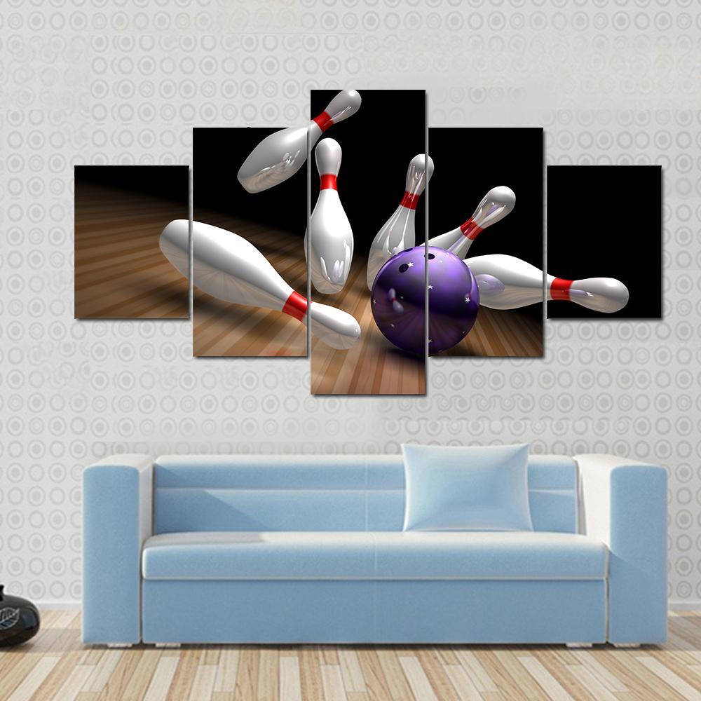 Purple Bowling Ball Canvas Wall Art-5 Star-Gallery Wrap-62" x 32"-Tiaracle