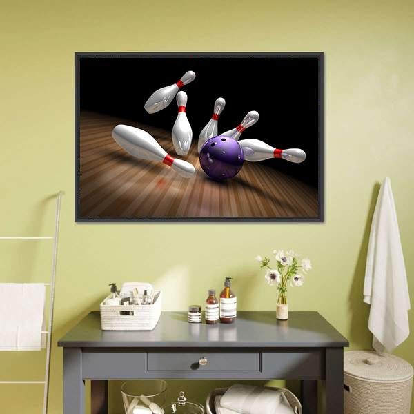 Purple Bowling Ball Canvas Wall Art-1 Piece-Floating Frame-24" x 16"-Tiaracle